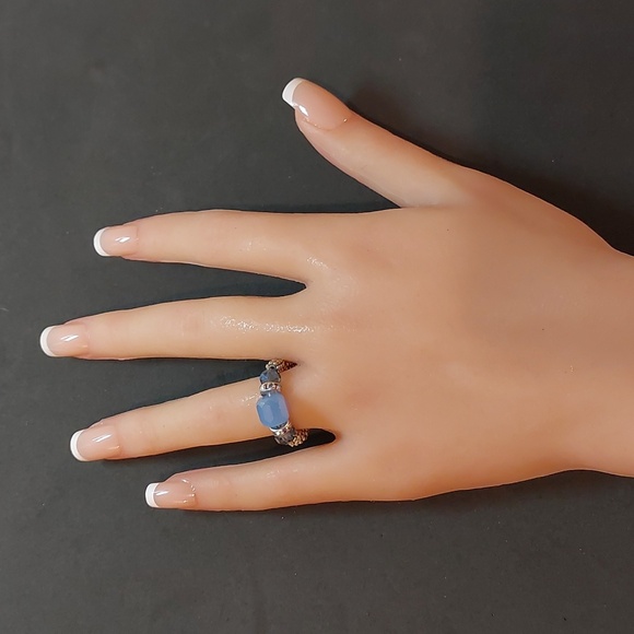Handmade Blue Crystal Beaded Ring - READ BELOW FOR CUSTOM SIZING👇 - Picture 5 of 6